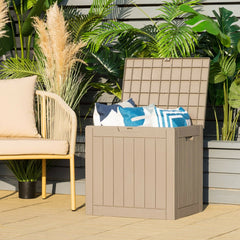 Outdoor Storage Shed with Handles and Lockable Lid in Coffee, image 5
