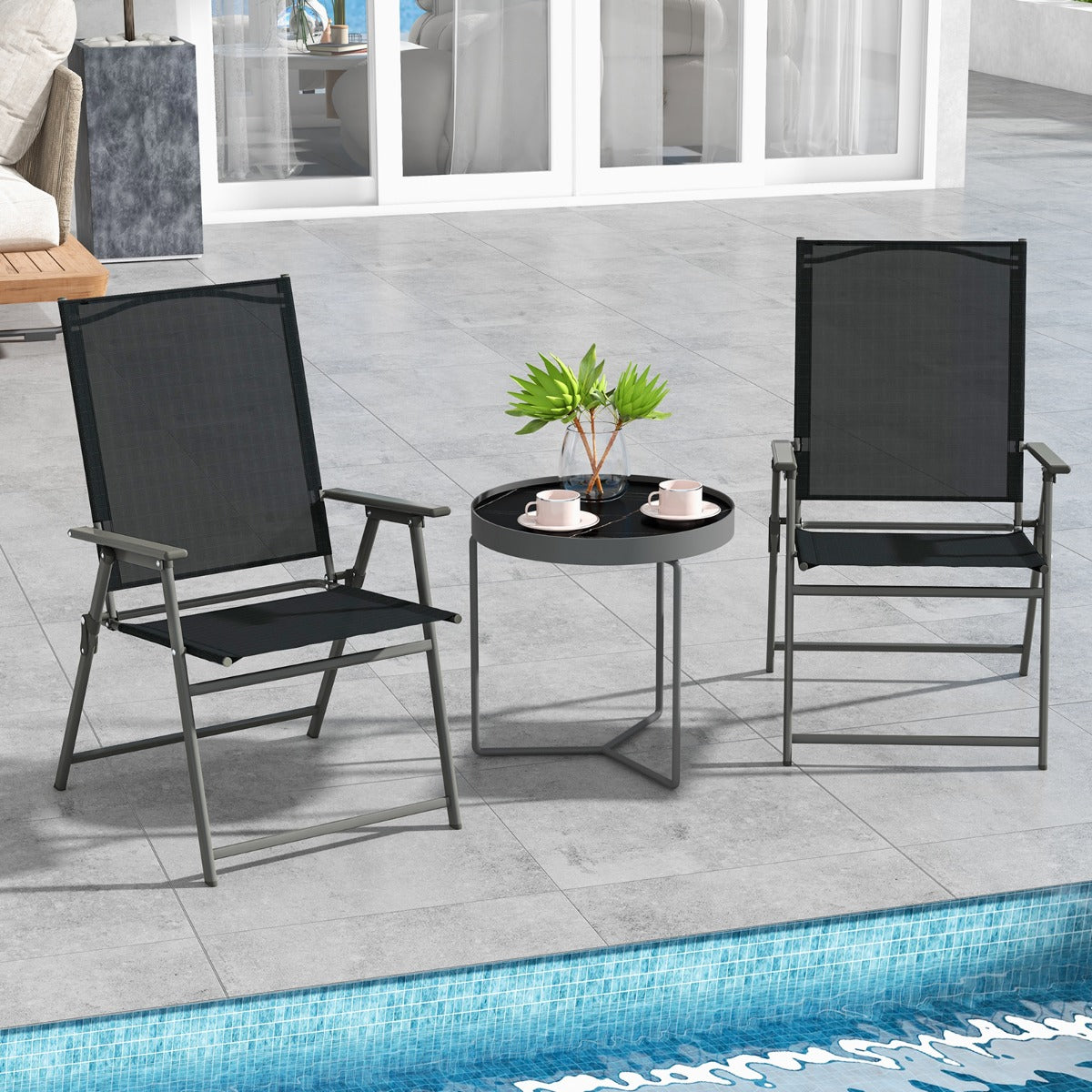 2 Piece Patio Folding Dining Chair Set with Weather-resistant Fabric-Black