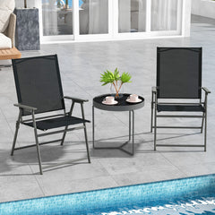 2 Piece Patio Folding Dining Chair Set with Weather-resistant Fabric-Black