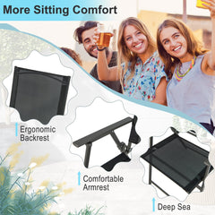 2 Piece Patio Folding Dining Chair Set with Weather-resistant Fabric-Black