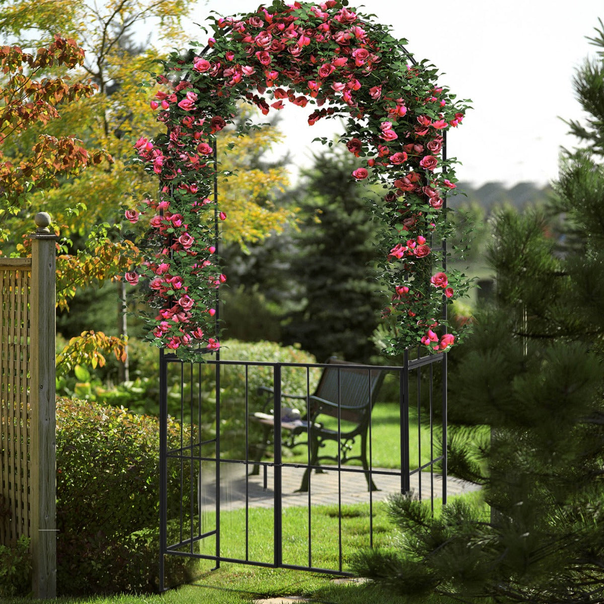 230CM Tall Heavy-Duty Metal Arbour Archway for Climbing Plant Rose Vine