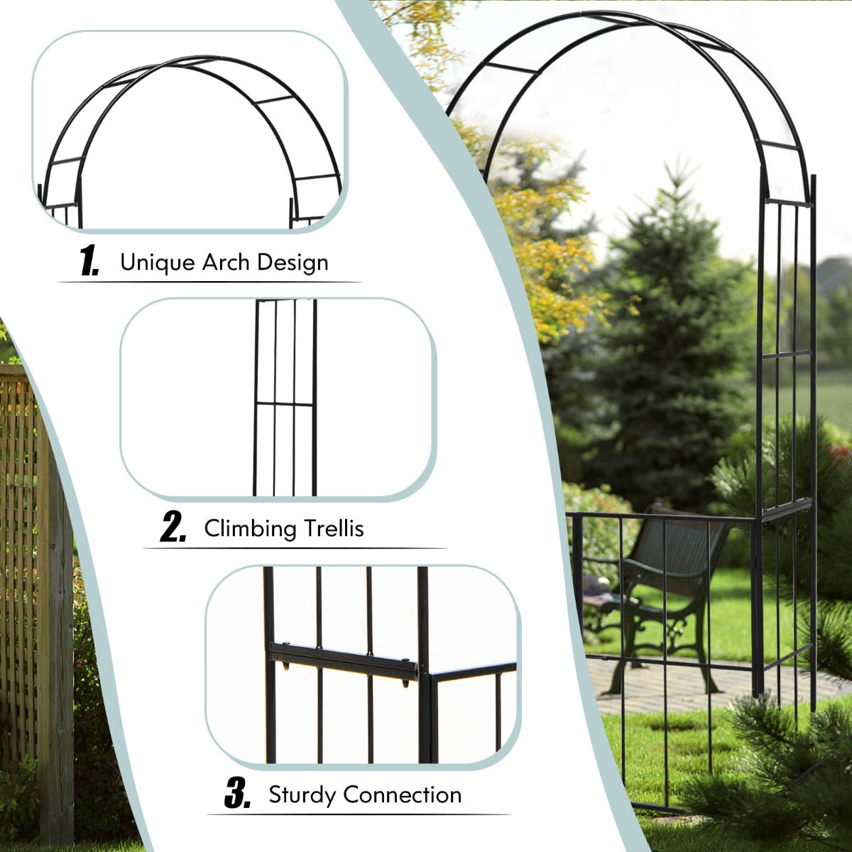 230CM Tall Heavy-Duty Metal Arbour Archway for Climbing Plant Rose Vine