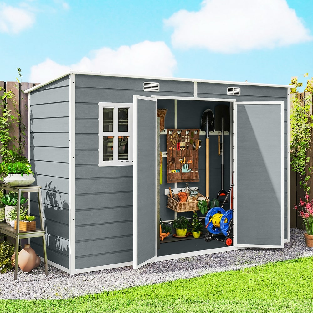 Outsunny Resin Garden Shed in Grey