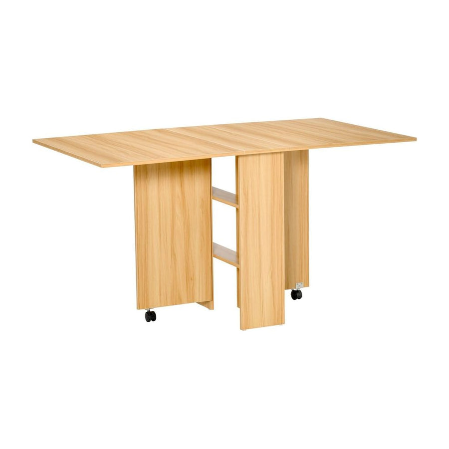 HOMCOM Folding Dining Table, Drop Leaf Table for Small Spaces, Foldable Rectangular Tabletop with Storage Shelves for