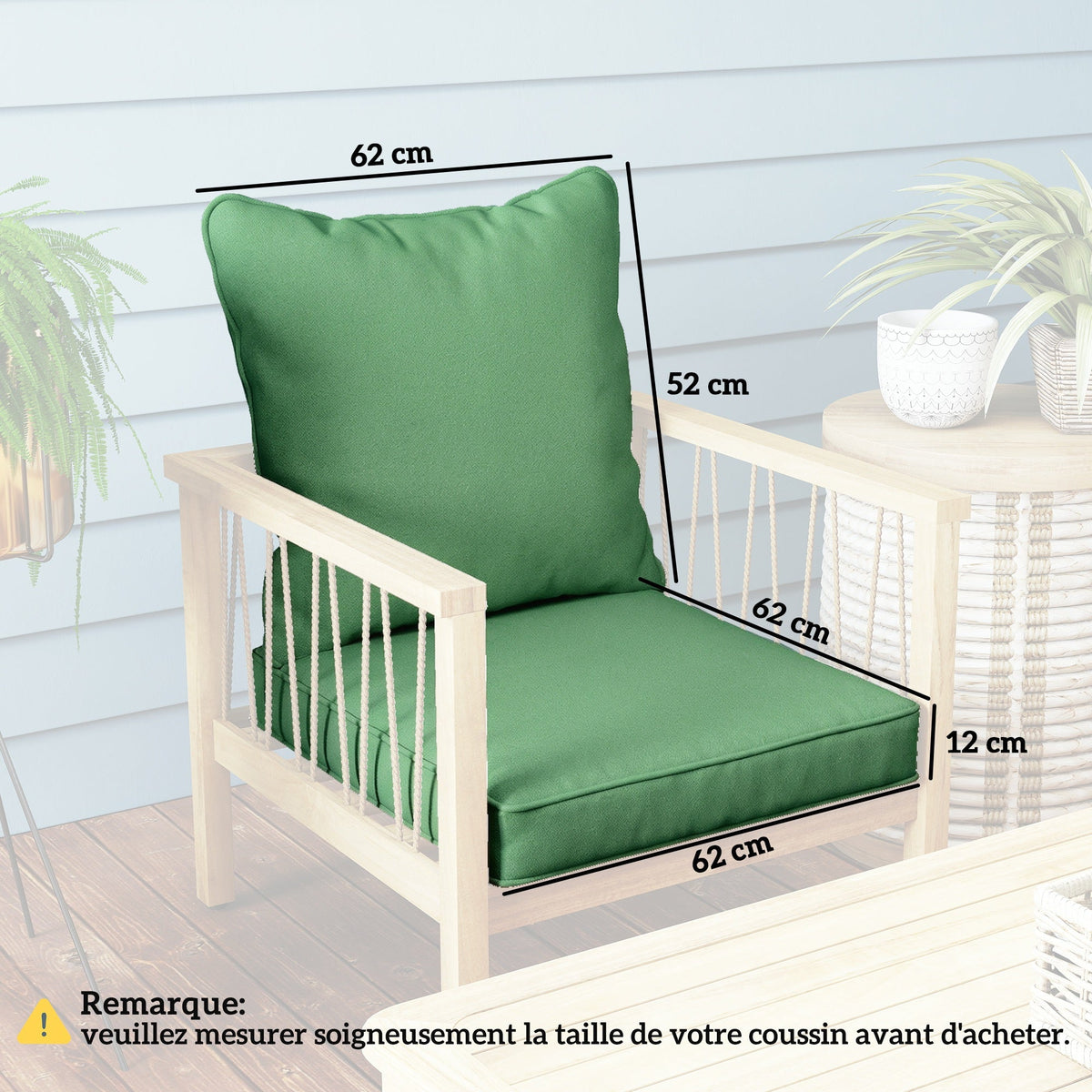 Outsunny Seat and Back Padded Cushion Set, CUSHION ONLY - Green