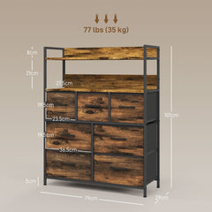Diagram showing the dimensions of the chest of drawers with weight capacity