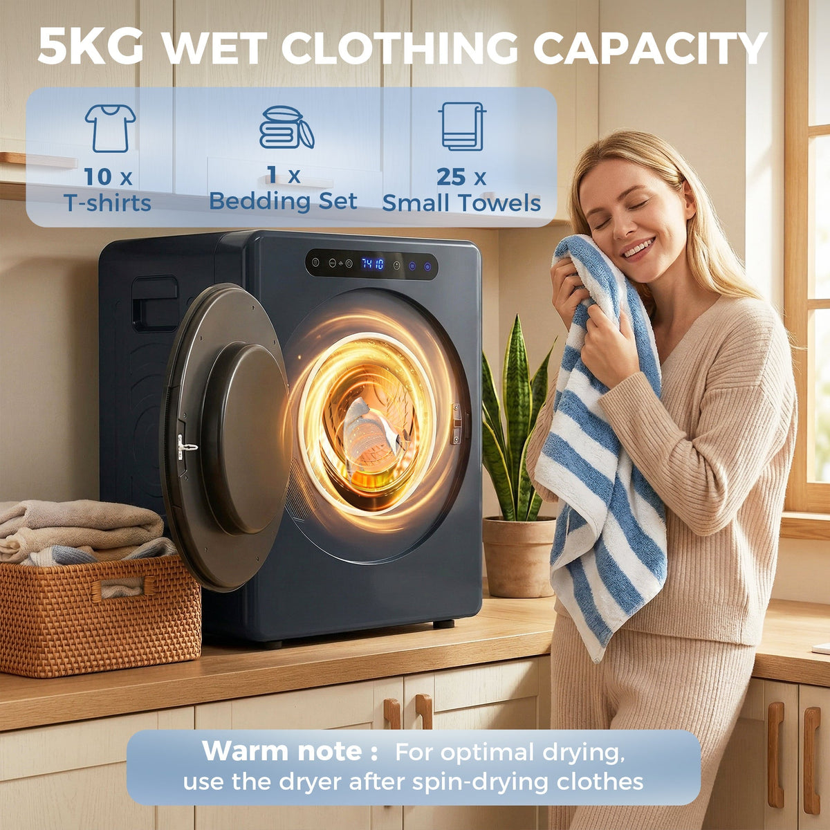 HOMCOM 5kg Compact 40-60℃ Tumble Dryer Blue
