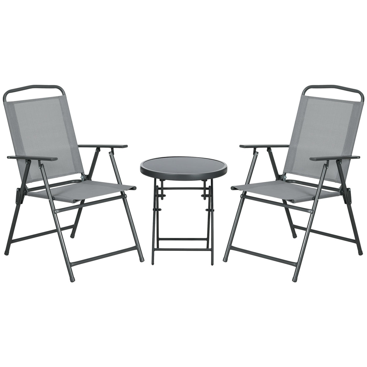 Outsunny Three-Piece Garden Seat Set, with Glass-Top Table - Light Grey