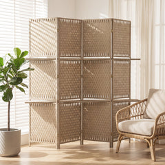 HOMCOM Wave Fibre Freestanding Folding Privacy Screen Panels, Room Divider, Natural Wood Finish