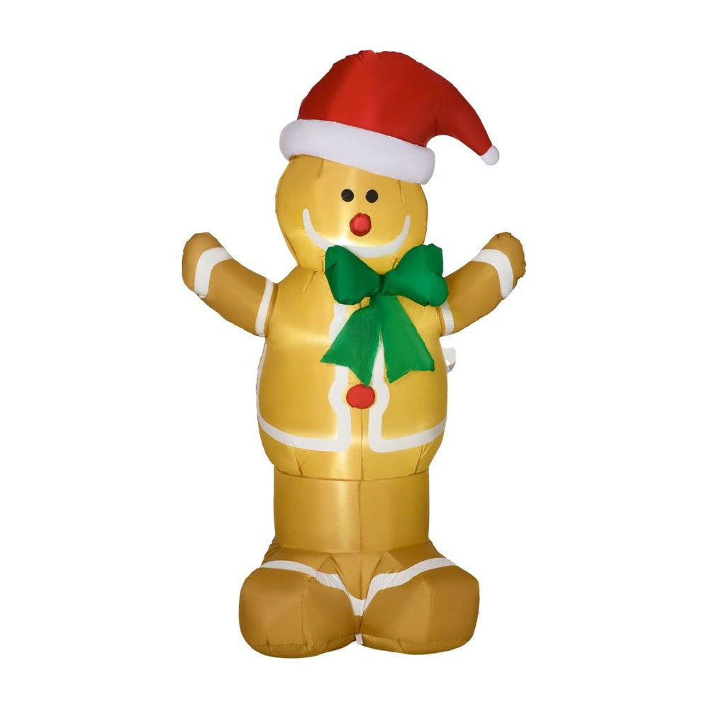 HOMCOM 6ft Christmas Inflatable Gingerbread Man & Santa Hat Safe Outdoor Decoration w/ Accessories