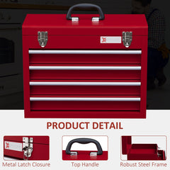 DURHAND Lockable Metal Tool Box, 4 Drawer Tool Chest with Latches, Handle, Ball Bearing Runners, Red - product image 4