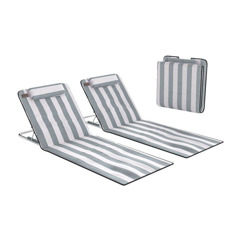 Outsunny Set of 2 Foldable Garden Beach Chair Mat with striped pattern and adjustable headrest