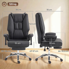 HOMCOM Executive Office Chair, Reclining Desk Chair with Footrest, Adjustable Armrests, Pet Friendly Faux Leather, Black