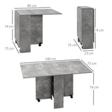 Folding Dining Table, for Small Spaces with 2-tier Shelves, Small Kitchen Table with Rolling Casters, Cement Grey