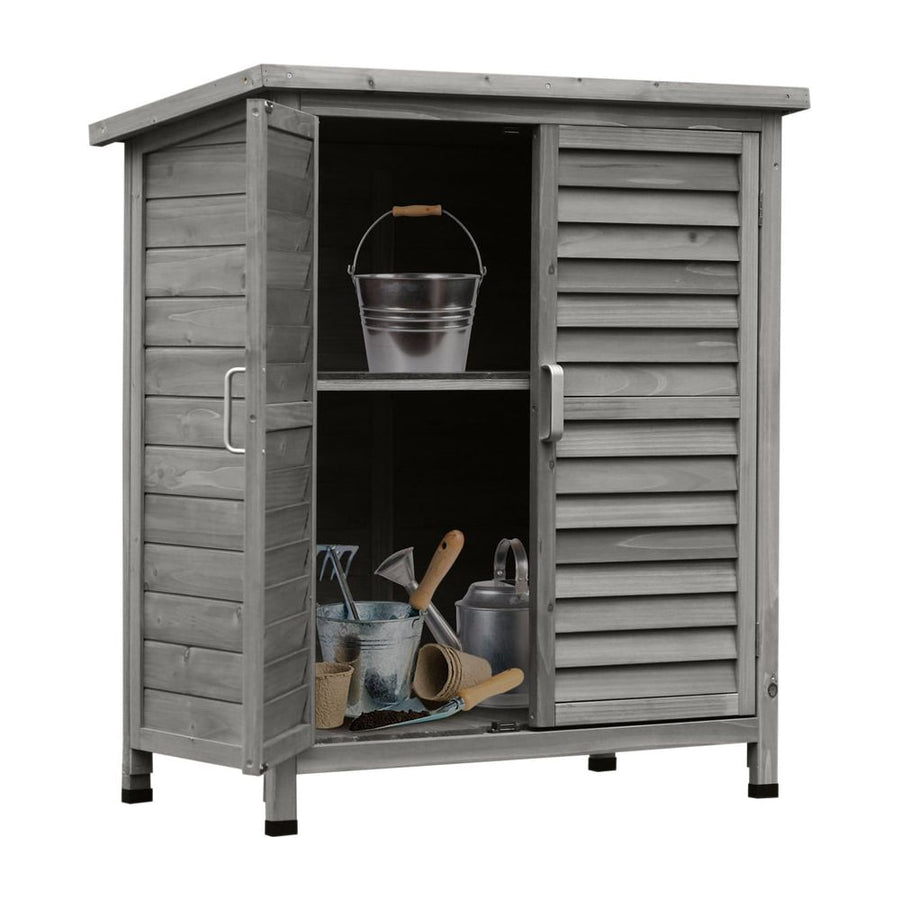 Outsunny Garden Shed Wooden Garden Storage Shed 2 Door Unit Solid Fir Wood Garage Tool Organisation Cabinet, 87L x 46.5W x