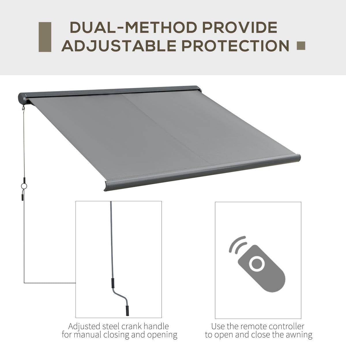 Outsunny 3.5 x 3m LED Light Full Cassette Case Electric Awning for Home Sun Shade with 40m Remote Controller, Grey