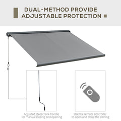 Outsunny 3.5 x 3m LED Light Full Cassette Case Electric Awning for Home Sun Shade with 40m Remote Controller, Grey