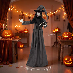 HOMCOM 180cm Life Size Animated Witch Halloween Decorations Outdoor Indoor, Scary Halloween Animatronics Decor