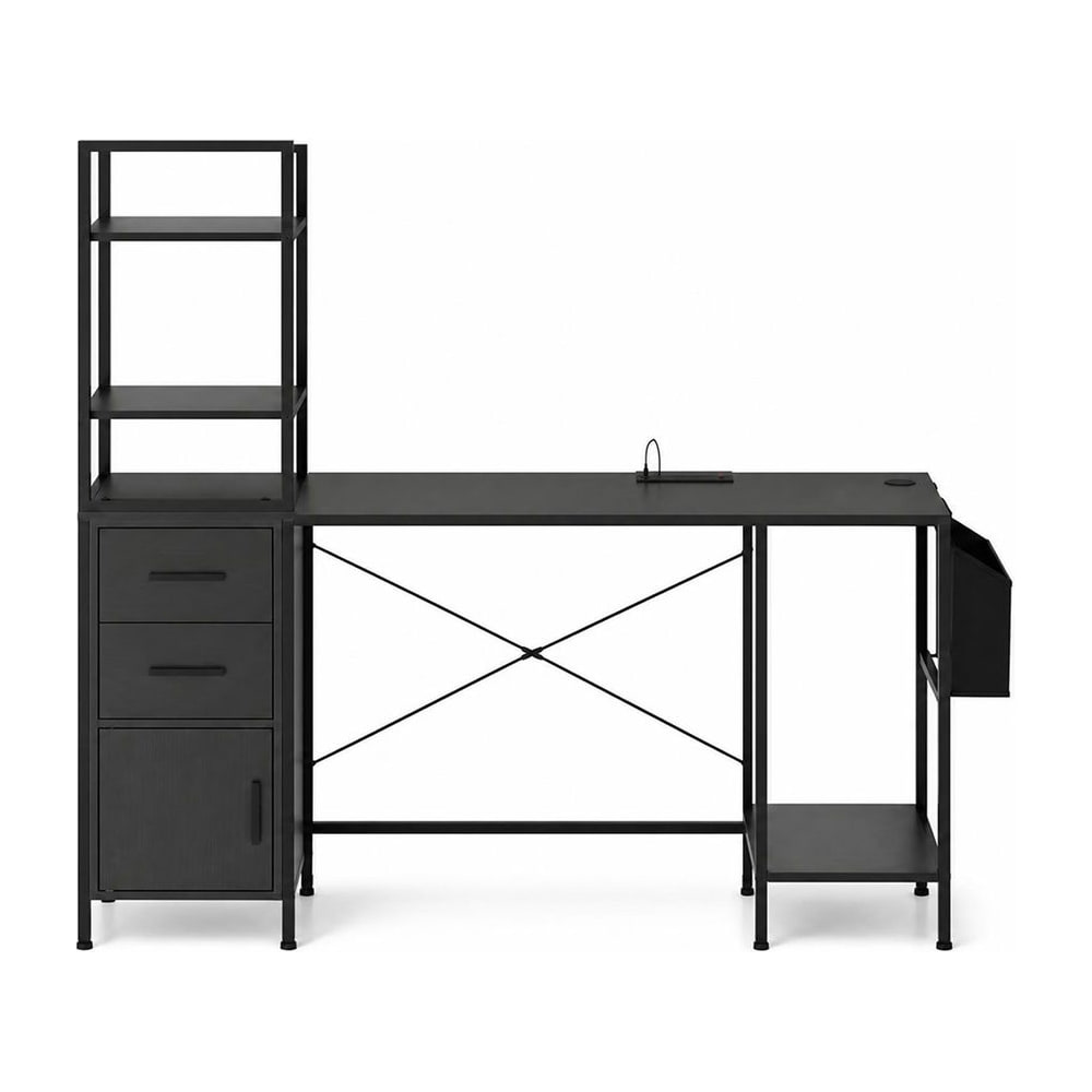 Office Desk with LED Lights in Black