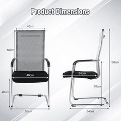 Diagram showing the dimensions of the grey office guest chair