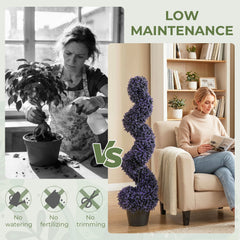 HOMCOM Set of 2 Decorative Artificial Plants, 120cm Artificial Boxwood Spiral Topiary Tree with 840 Leaves, UV Resistant