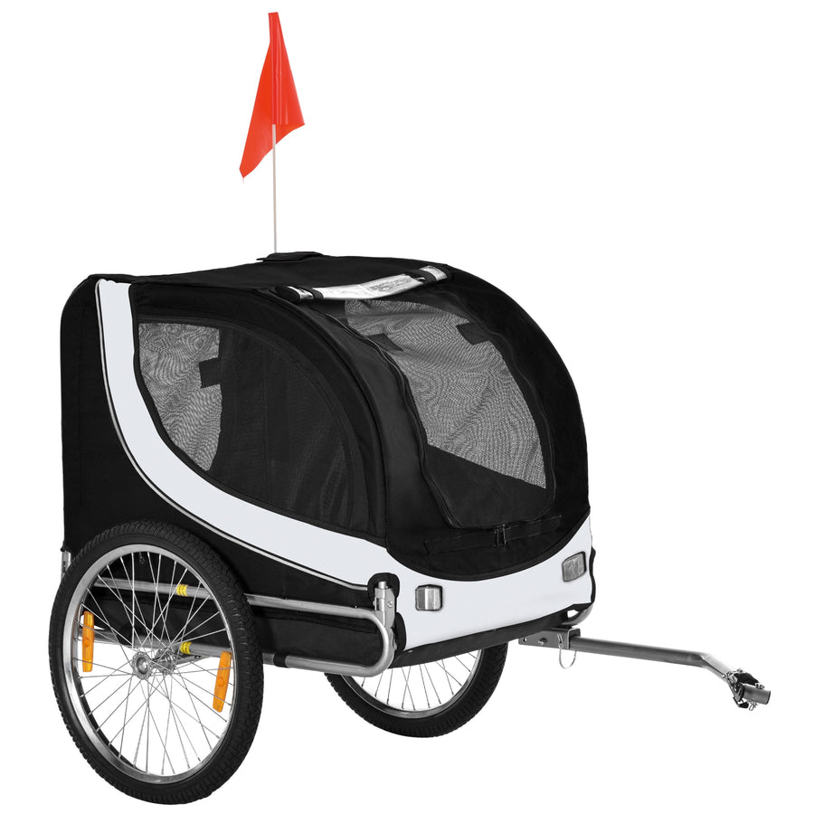 PawHut Steel Dog Bike Trailer Pet Cart Carrier for Bicycle Kit Weather Resistant w/ Hitch Coupler Travel White and Black