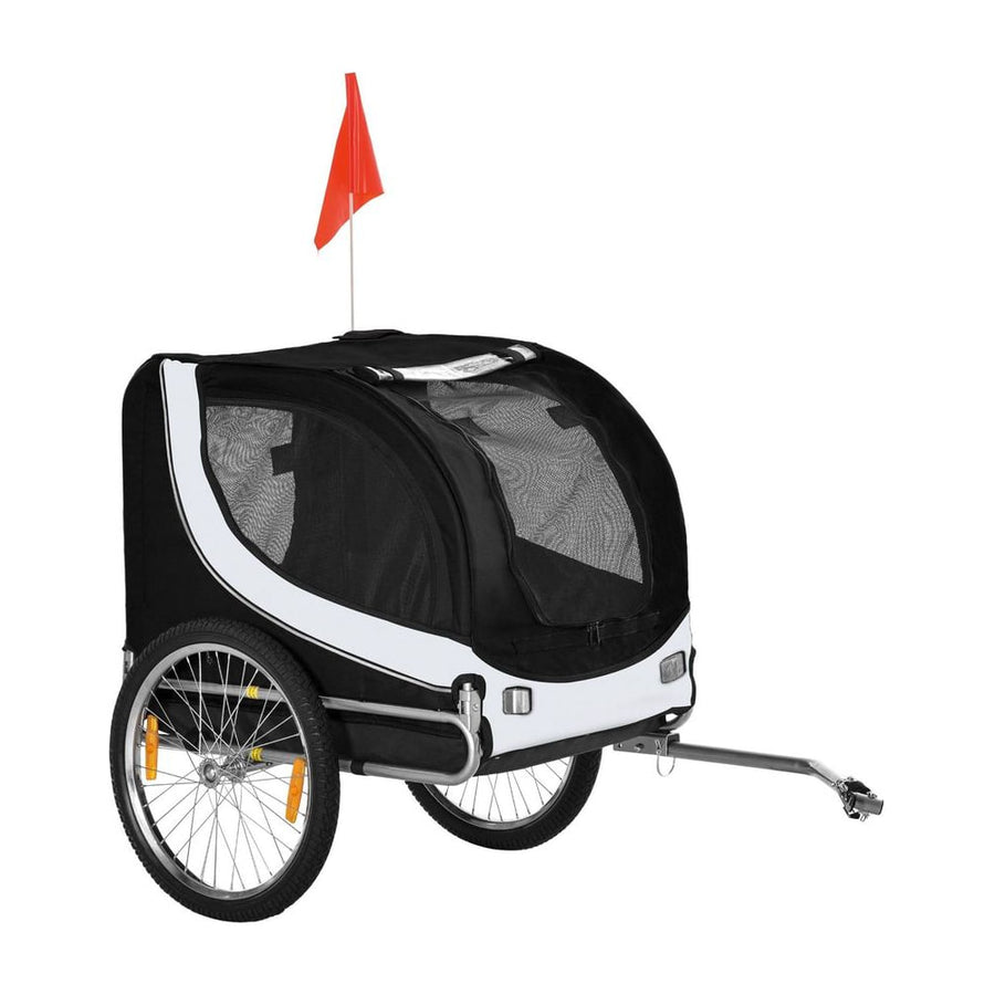 PawHut Steel Dog Bike Trailer Pet Cart Carrier for Bicycle Kit Weather Resistant w/ Hitch Coupler Travel White and Black