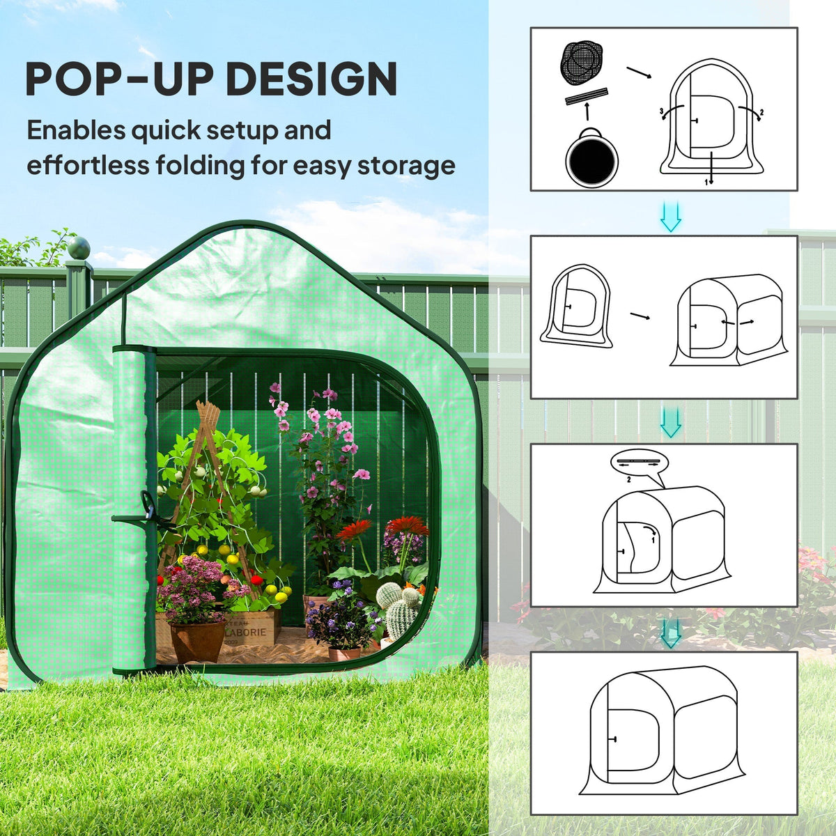Outsunny 150 x 148cm Pop-Up Greenhouse - Green