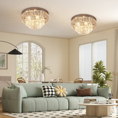 HOMCOM Set of 2 Modern Crystal Ceiling Lights, Chandeliers, Pendant Lamps w/ 7 Lights, E14 Fittings for Living Room, Bedroom, Silver