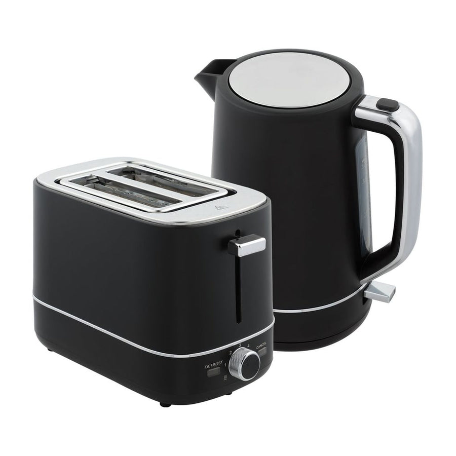 HOMCOM Kettle and Toaster Set in black, showing the kettle and toaster side by side