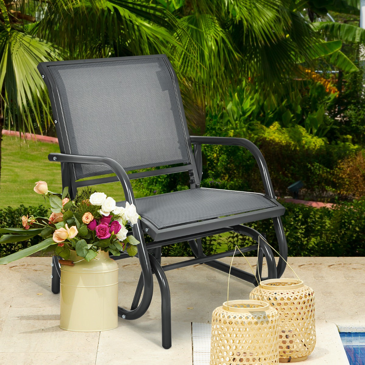 Outdoor Single Swing Glider Rocking Chair for Backyard-Grey