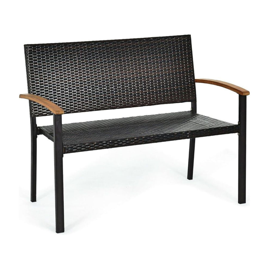 2 Seater Wicker Leisure Loveseat with Acacia Wood Armrests