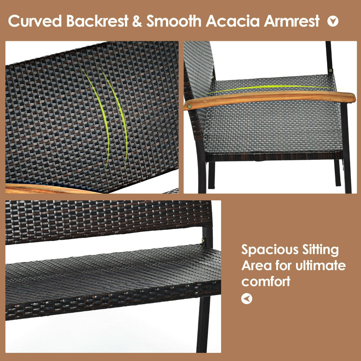 2 Seater Wicker Leisure Loveseat with Acacia Wood Armrests