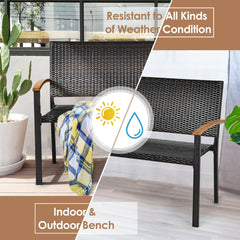 2 Seater Wicker Leisure Loveseat with Acacia Wood Armrests