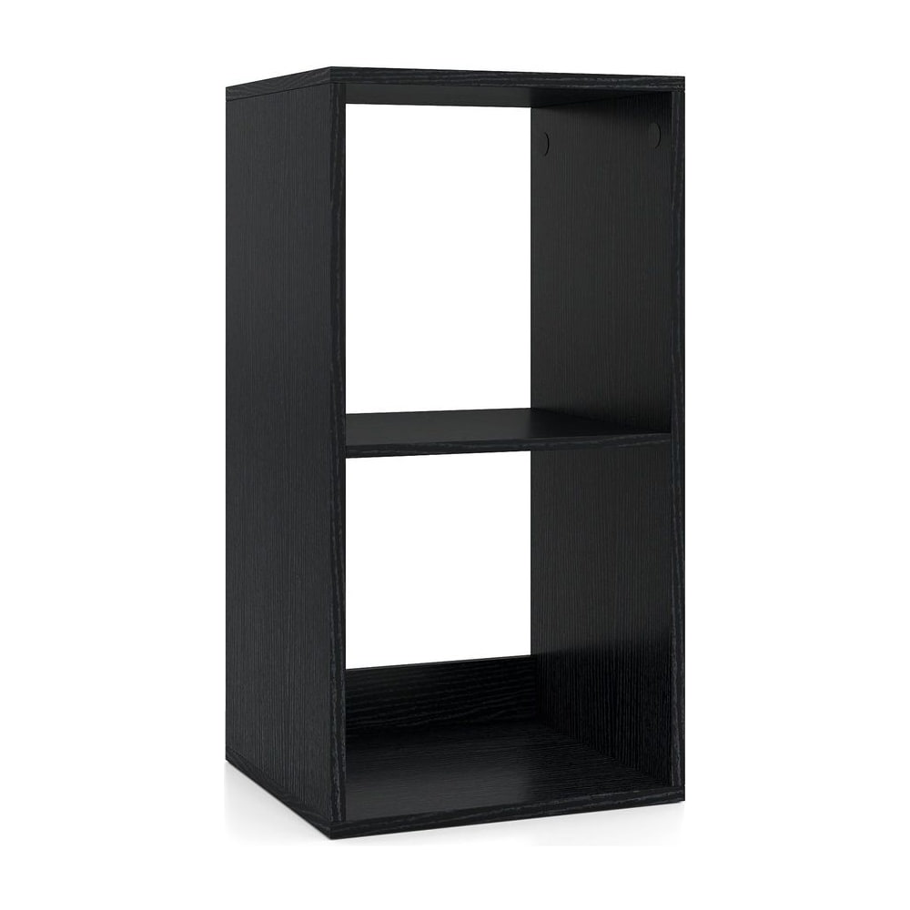 Open Back 2-tier Bookshelf with Anti-toppling Kit, a black two-shelf bookcase shown from the front