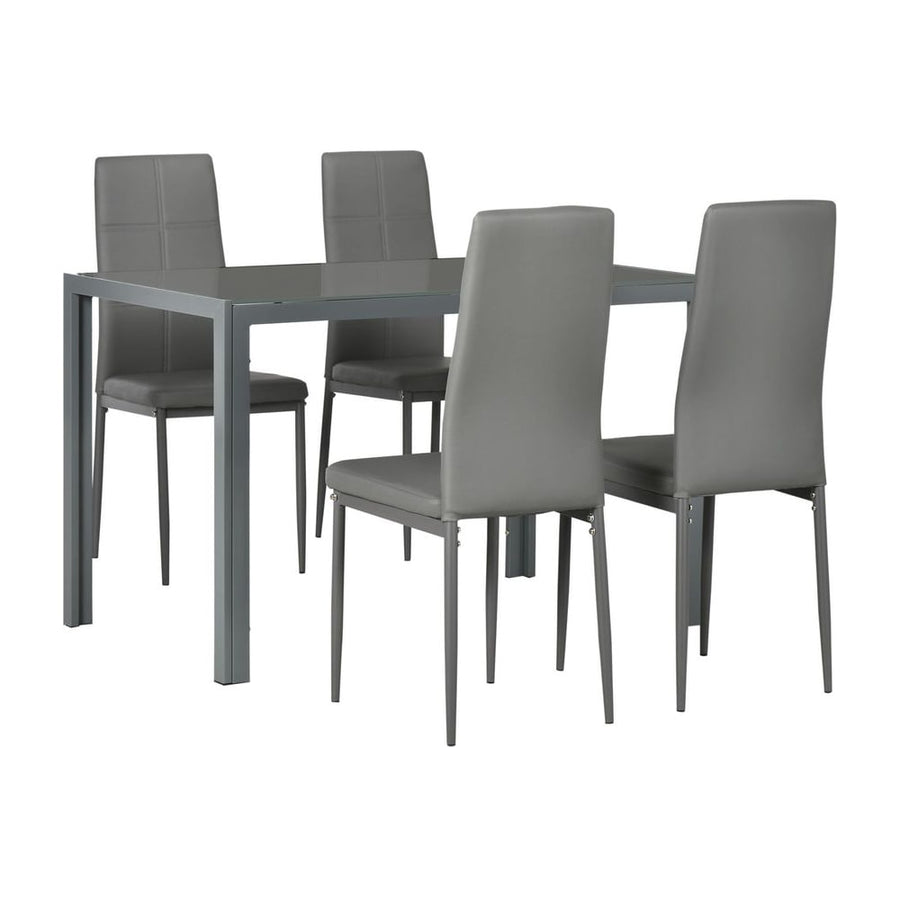 HOMCOM 5-Piece Kitchen Dining Table Set with 4 Faux Leather Metal Frame Chairs Glass Tabletop Desk for Dining Room, Kitchen
