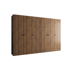 The Parma I Hinged Door Wardrobe 300cm has six doors with a wood grain effect finish