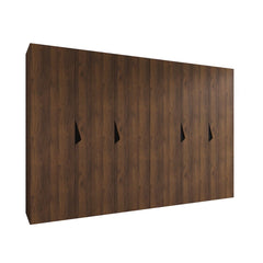 The hinged wardrobe in a dark wood finish with six doors