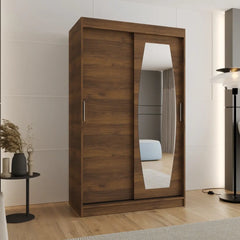 The Rossa sliding door wardrobe 120cm in a dark wood effect finish with a mirrored door