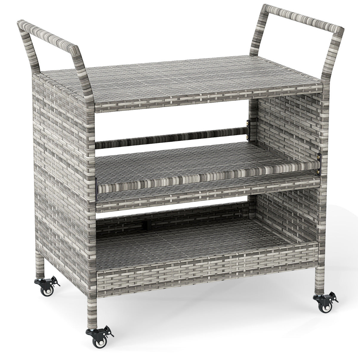 Outdoor Bar Cart 3-Tier Patio Rattan Storage Shelf Wicker Serving Table