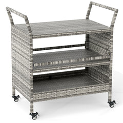 Outdoor Bar Cart 3-Tier Patio Rattan Storage Shelf Wicker Serving Table