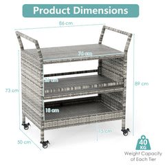 Outdoor Bar Cart 3-Tier Patio Rattan Storage Shelf Wicker Serving Table