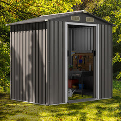 6 x 4 Feet Outdoor Metal Storage Shed with Ventilation Sliding Doors-Grey