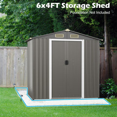 6 x 4 Feet Outdoor Metal Storage Shed with Ventilation Sliding Doors-Grey