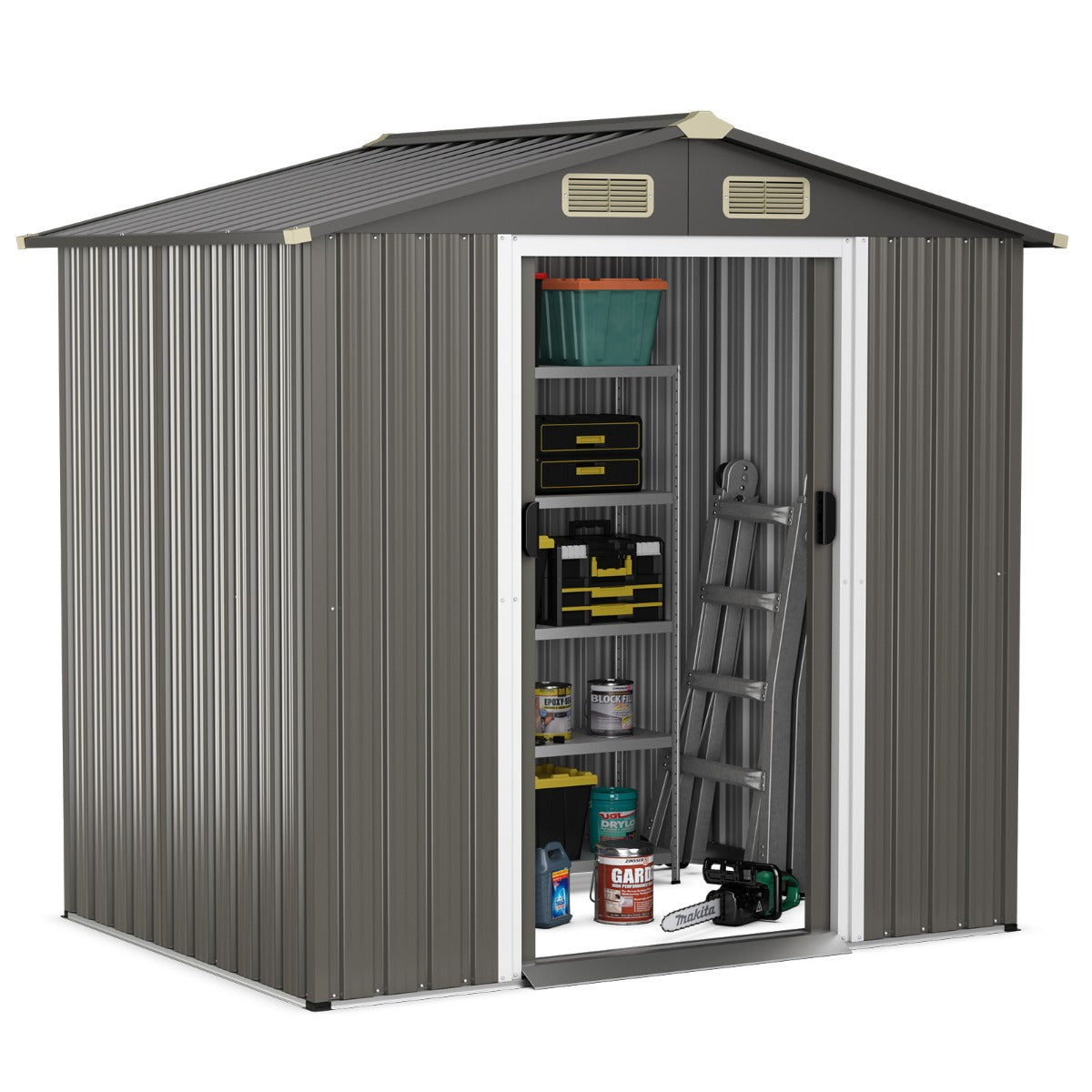 6 x 4 Feet Outdoor Metal Storage Shed with Ventilation Sliding Doors-Grey