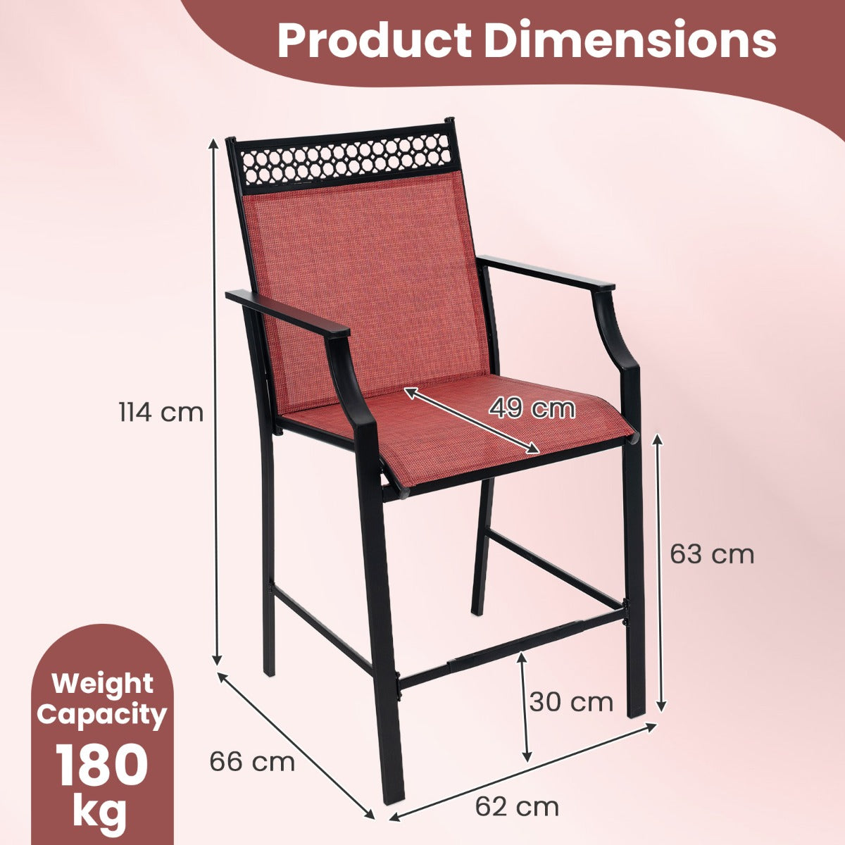 Outdoor Patio Chair Set of 2 with Footrest and High Back and Armrests-Red