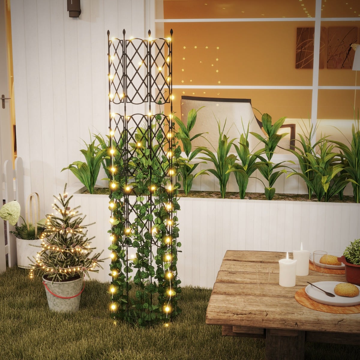 Outdoor Plant Support Frame with Adjustable Shapes and Ground Stakes