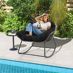 Outdoor Rocking Chair with Thick and Removable Cushion-Black
