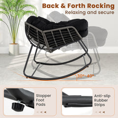 Outdoor Rocking Chair with Thick and Removable Cushion-Black