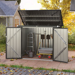 Outdoor Trash Can Storage Shed with Double Openings-Grey